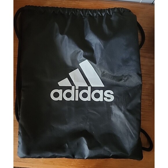 Adidas Drawstring Bag Gym Bag Black & White 3 stripes Nice - Picture 10 of 13